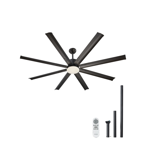VEVOR  72 Inch Ceiling Fan w Light, 6-Speed Remote Control, Dimmable 3-Color Temperature, Reversible Dc Motor, Modern Low Profile Flush Mount Fan