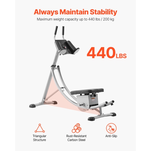 VEVOR 440 lbs Weight Capacity AB Workout Machine, at Home/Gym, Core & Abdominal Trainers for Women, Strength Training Ab Cruncher, Foldable