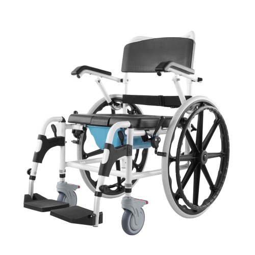 VEVOR 17.5in Width Shower Wheelchair, Aluminum Alloy Bathroom Wheelchair for Inside Shower, Adjustable Rolling Shower Chair w/ Brake for Disabled