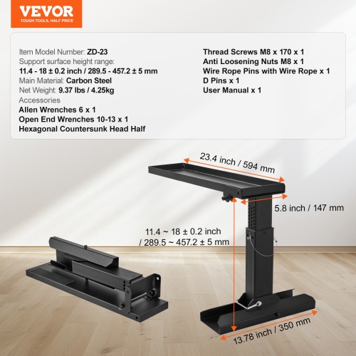 VEVOR 23.4 L x 11.4-18 in H Ladder Levler, Support Surface, Steel Ladder Leveling Tool, Folding Pitch Hopper, Stair Ladder Stabilizer Easy to