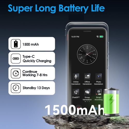 Smart Translator et enregistreur vocal, mini appareil portatif prenant en charge 139 langues en ligne et 17 langues hors ligne pour les études, les