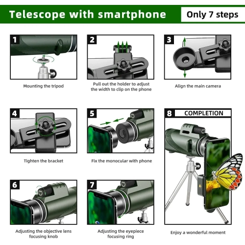 80x100 Monocular Telescope for Adults, High Magnification with Tripod for Hunting, Bird Watching, Travel, Camping