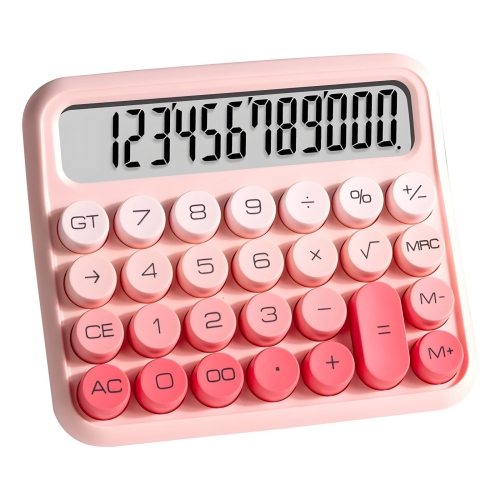 Portable Pink Calculator, 12-Digit Large LCD Display with Big Buttons, Ideal for School and Home Use