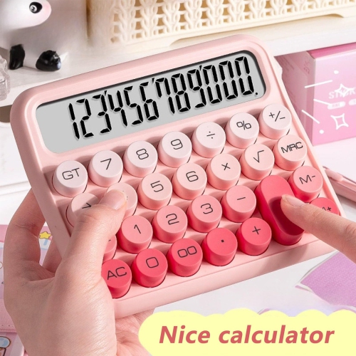 Portable Pink Calculator, 12-Digit Large LCD Display with Big Buttons, Ideal for School and Home Use