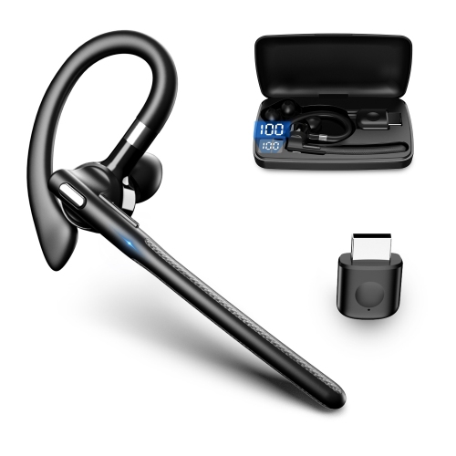 Wireless Bluetooth Headset with Microphone, Ear-Hook Business Headset with Charging Case and Receiver for Travel and Office
