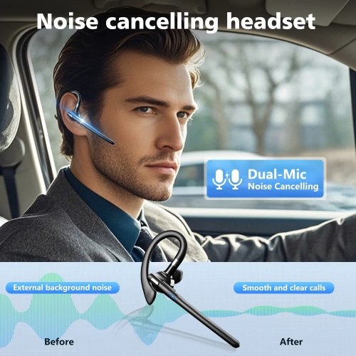 Wireless Bluetooth Headset with Microphone, Ear-Hook Business Headset with Charging Case and Receiver for Travel and Office