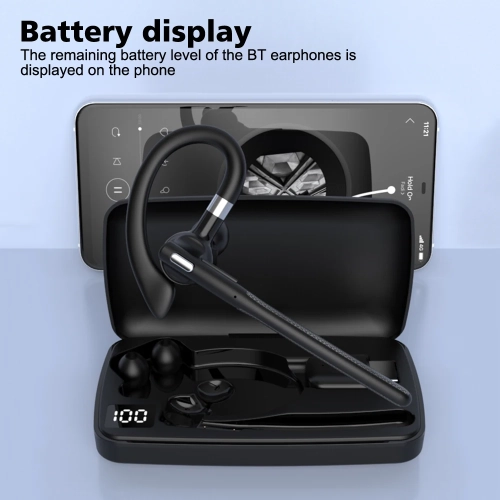 Wireless Bluetooth Headset with Microphone, Ear-Hook Business Headset with Charging Case and Receiver for Travel and Office
