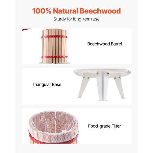 VEVOR 4.75 Gal/18L Fruit Wine Press, Solid Wood Basket with 8 Blocks, Heavy Duty Manual Juice Maker, Cider Apple Grape Tincture Honey Olive Oil