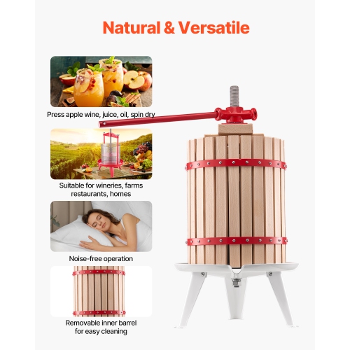 VEVOR 4.75 Gal/18L Fruit Wine Press, Solid Wood Basket with 8 Blocks, Heavy Duty Manual Juice Maker, Cider Apple Grape Tincture Honey Olive Oil