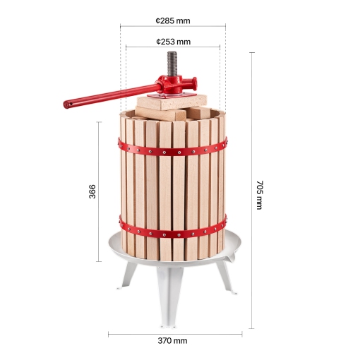 VEVOR 4.75 Gal/18L Fruit Wine Press, Solid Wood Basket with 8 Blocks, Heavy Duty Manual Juice Maker, Cider Apple Grape Tincture Honey Olive Oil
