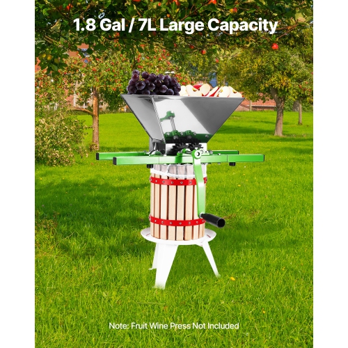VEVOR 1.8 Gal/7L Fruit and Apple Crusher, Large Manual Grinder, Stainless Steel Fruit Scratter Pulper for Wine Cider Apple Grape Pressing, with