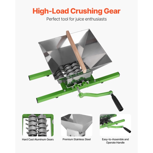 VEVOR 1.8 Gal/7L Fruit and Apple Crusher, Large Manual Grinder, Stainless Steel Fruit Scratter Pulper for Wine Cider Apple Grape Pressing, with