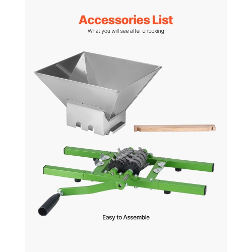 VEVOR 1.8 Gal/7L Fruit and Apple Crusher, Large Manual Grinder, Stainless Steel Fruit Scratter Pulper for Wine Cider Apple Grape Pressing, with