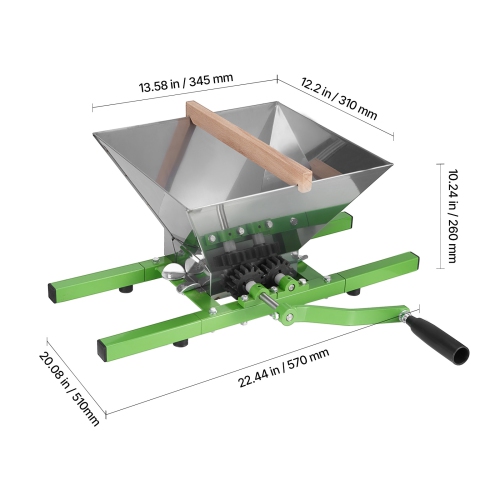 VEVOR 1.8 Gal/7L Fruit and Apple Crusher, Large Manual Grinder, Stainless Steel Fruit Scratter Pulper for Wine Cider Apple Grape Pressing, with
