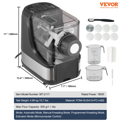 VEVOR 150W Electric Pasta Maker, Automatic Noodle Maker Machine with 8 Pasta Shapes, 4 Intelligent Modes, 500g Flour Capacity Pasta Maker Machine