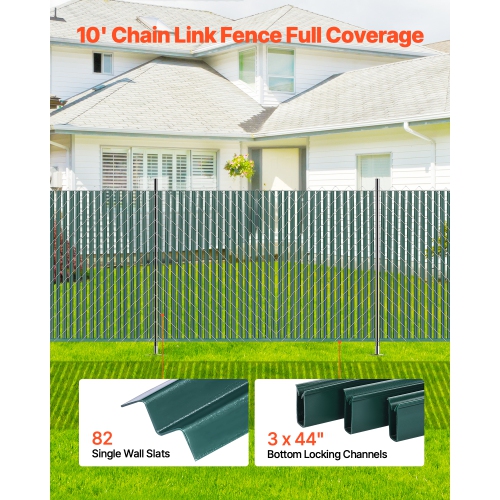 VEVOR Bottom Locking Privacy Slats, Single-Wall Vertical Bottom-Locking Slats for Chain-Link Fence, High-Density HDPE Chain Link Slats Ideally Fit 5'