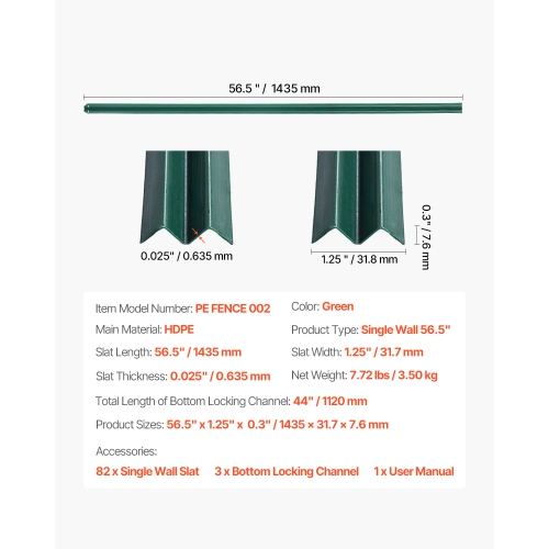 VEVOR Bottom Locking Privacy Slats, Single-Wall Vertical Bottom-Locking Slats for Chain-Link Fence, High-Density HDPE Chain Link Slats Ideally Fit 5'