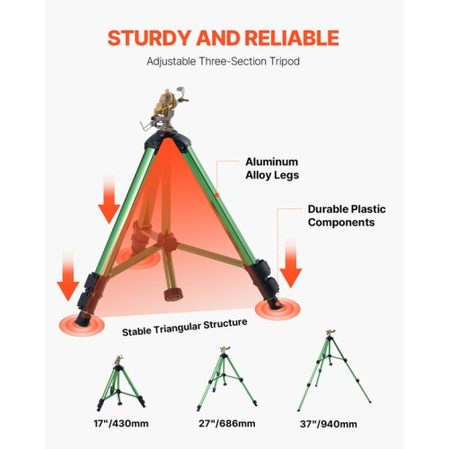 VEVOR Impact Sprinkler on Tripod Base, Heavy Duty Tripod Sprinklers with Brass Head & 3/4" Connector, 360° Large Area Coverage Irrigation Sprinkler,
