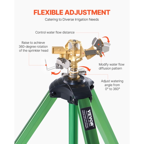 VEVOR Impact Sprinkler on Tripod Base, Heavy Duty Tripod Sprinklers with Brass Head & 3/4" Connector, 360° Large Area Coverage Irrigation Sprinkler,