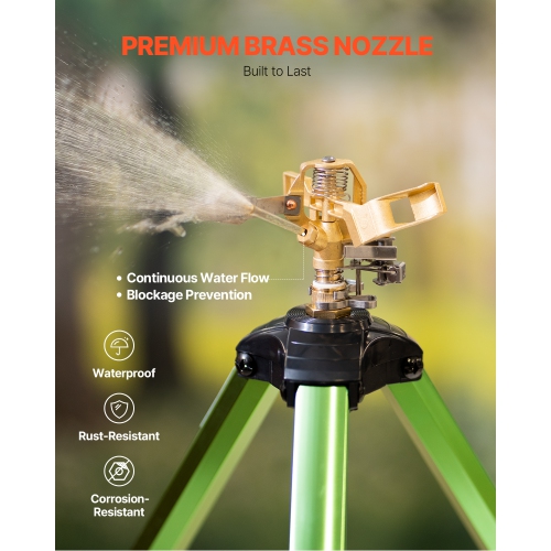 VEVOR Impact Sprinkler on Tripod Base, Heavy Duty Tripod Sprinklers with Brass Head & 3/4" Connector, 360° Large Area Coverage Irrigation Sprinkler,