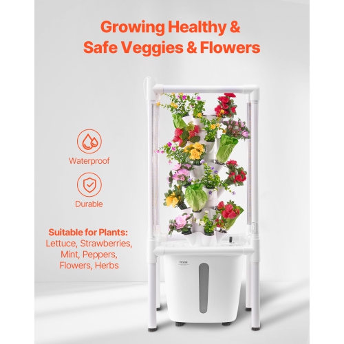 VEVOR 30 Pods Hydroponic Growing System with Grow Light, Vertical 6 Tiers Hydroponic Tower, Home Hydronic Garden with Water Pump, Plants Germination
