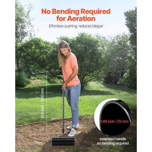 Aérateur à pelouse roulant de 18&nbsp;po VEVOR, aérateur à roulettes manuel robuste avec poignée amovible et 27 piquets de fer, outil d'aération à