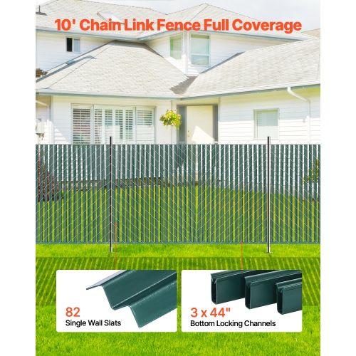 VEVOR Bottom Locking Privacy Slats, Single-Wall Vertical Bottom-Locking Slats for Chain-Link Fence, High-Density HDPE Chain Link Slats Ideally Fit 4'