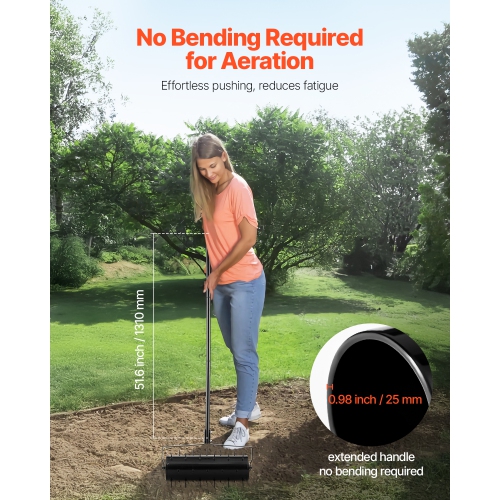 VEVOR 21-inch Rolling Lawn Aerator, Heavy-Duty Manual Rolling Aerator Lawn with Detachable Handle and 33 Iron Spikes, Rolling Lawn Aeration Tool for