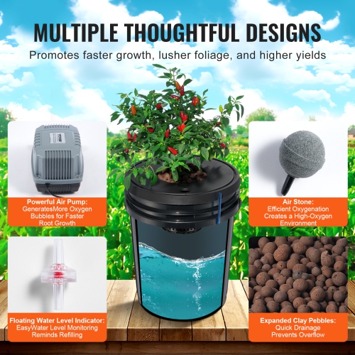 VEVOR 8 Buckets DWC Hydroponic System, 5 Gallon, Deep Water Culture Growing Bucket, Hydroponics Grow Kit with Pump, Air Stone and Water Level Device,