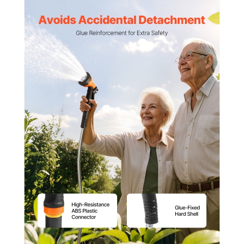 VEVOR 25 ft Metal Garden Hose, Rust Proof Stainless Steel, Heavy Duty Hose with 10 Function Nozzle, No-Kink & Flexible Water Pipe, Lightweight Metal