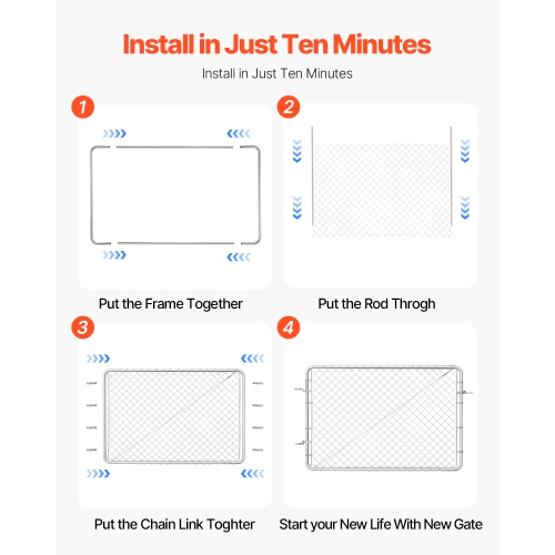 VEVOR 72x48in Chain Link Fence Gate, Adjustable Chain Link Fence Panel, Fit 2.2-6ftx6ft (H) Garden Fence Gate Opening, Rust-Resistant Galvanized