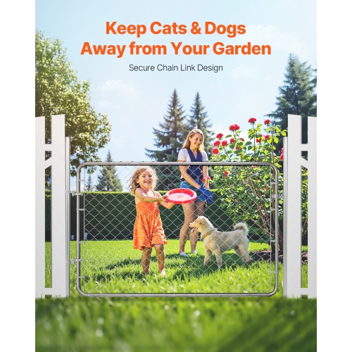 VEVOR 72x48in Chain Link Fence Gate, Adjustable Chain Link Fence Panel, Fit 2.2-6ftx6ft (H) Garden Fence Gate Opening, Rust-Resistant Galvanized