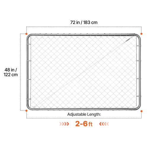 VEVOR 72x48in Chain Link Fence Gate, Adjustable Chain Link Fence Panel, Fit 2.2-6ftx6ft (H) Garden Fence Gate Opening, Rust-Resistant Galvanized