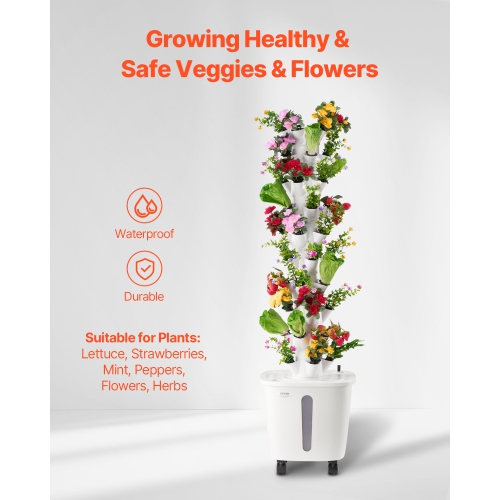 VEVOR 50 Pods Hydroponic Growing System, Vertical 10 Tiers Hydroponic Tower, Rolling Hydronic Garden with Water Pump & Wheels, Indoor Plants