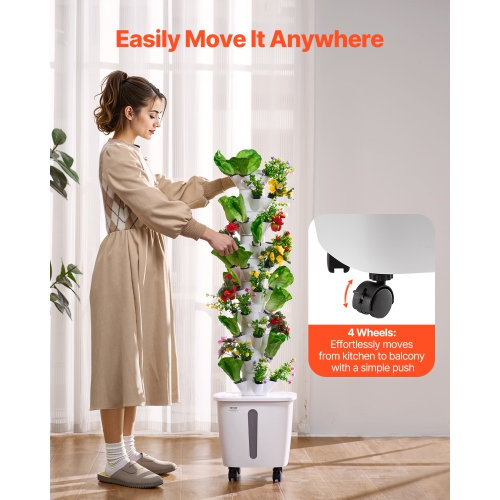 VEVOR 50 Pods Hydroponic Growing System, Vertical 10 Tiers Hydroponic Tower, Rolling Hydronic Garden with Water Pump & Wheels, Indoor Plants