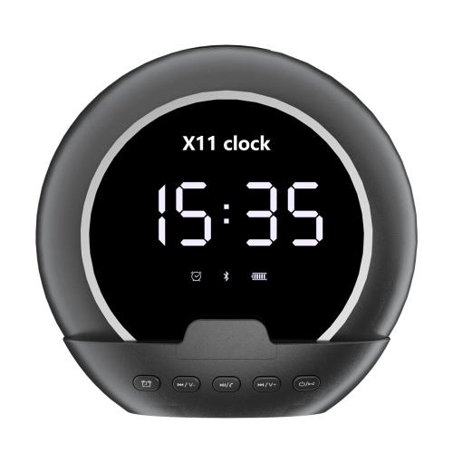 Alarm Clock Temperature Multi-function Smart Speaker, Mobile Phone Holder Portable Wireless Bluetooth Speaker, LED Display - Black