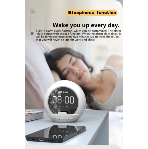 Alarm Clock Temperature Multi-function Smart Speaker, Mobile Phone Holder Portable Wireless Bluetooth Speaker, LED Display - Black