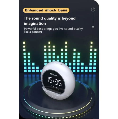 Alarm Clock Temperature Multi-function Smart Speaker, Mobile Phone Holder Portable Wireless Bluetooth Speaker, LED Display - Black
