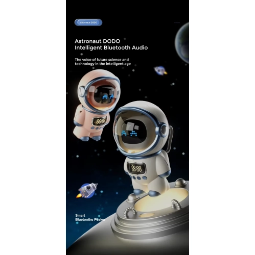 Astronaut AI Smart Voice Bluetooth Speaker, Night Light Clock Alarm Bluetooth Speaker, Portable Stereo Wireless Speaker - Pink