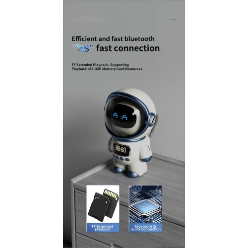 Astronaut AI Smart Voice Bluetooth Speaker, Night Light Clock Alarm Bluetooth Speaker, Portable Stereo Wireless Speaker - Pink