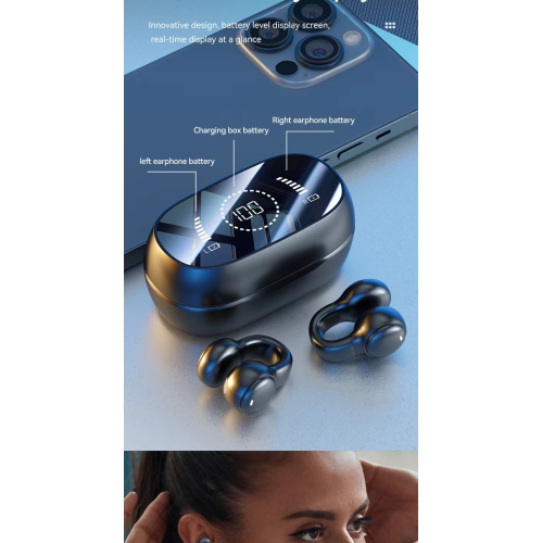 Bluetooth Headphones, Wireless Bone Conduction Sports Gaming Noise Reduction Long Battery Life, Earhook Waterproof Sports Clip Earbuds for Android