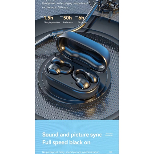 Bluetooth Headphones, Wireless Bone Conduction Sports Gaming Noise Reduction Long Battery Life, Earhook Waterproof Sports Clip Earbuds for Android