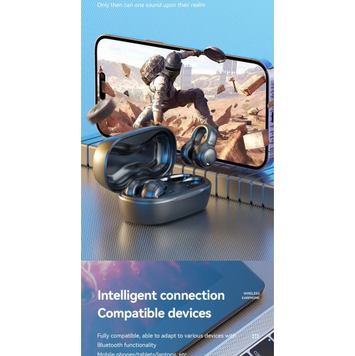 Bluetooth Headphones, Wireless Bone Conduction Sports Gaming Noise Reduction Long Battery Life, Earhook Waterproof Sports Clip Earbuds for Android