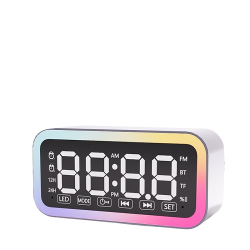 Smart human body sensing power saving Bluetooth clock speaker, desktop alarm clock audio bedroom atmosphere light rechargeable, FM radio - white