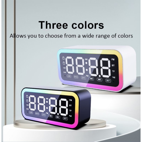 Smart human body sensing power saving Bluetooth clock speaker, desktop alarm clock audio bedroom atmosphere light rechargeable, FM radio - white