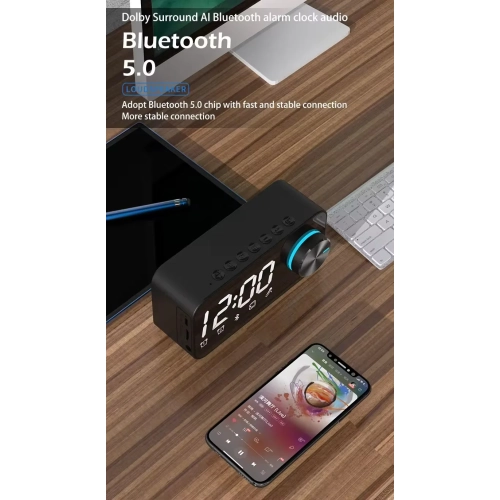 Multifunctional alarm clock smart speaker card insertion large volume luminous wireless Bluetooth speaker with call function, wireless Bluetooth