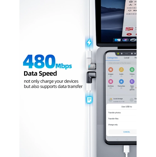 Adaptateur magnétique de type C de 120w, convertisseur coudé adapté pour téléphone mobile Apple charge rapide ordinateur portable transmission de