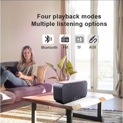 Smart human body sensing power saving Bluetooth clock speaker, desktop alarm clock audio bedroom atmosphere light rechargeable, FM radio,- black