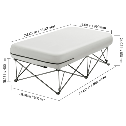 VEVOR 300lbs Air Mattress Twin with Frame, 1 Person Inflatable Mattress with Pump&Rolling Carry Case, Portable Folding Blow Up Mattress Supports,Fast