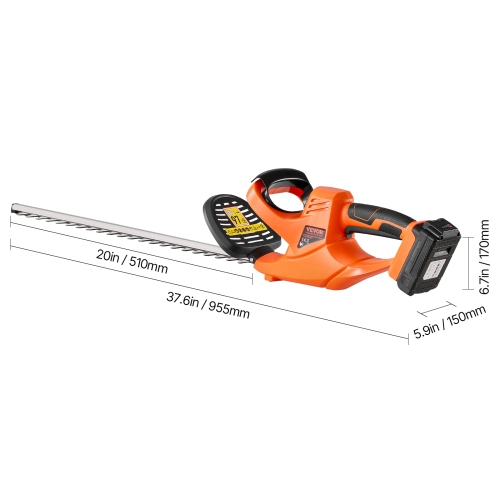 VEVOR 1200 RPM Electric Hedge Trimmer,Cordless Hedge Trimmer for Low Branch, 20V 2A Battery, Bush Trimmer with 20 in Dual Action Blade & Secure